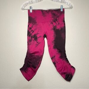 Lululemon In The Flow Crop II Seamless Ruched Leggings TieDye Wineberry Size 4‎